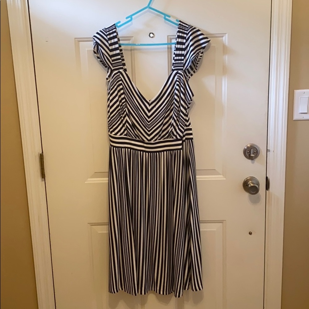 Blue and white striped dress